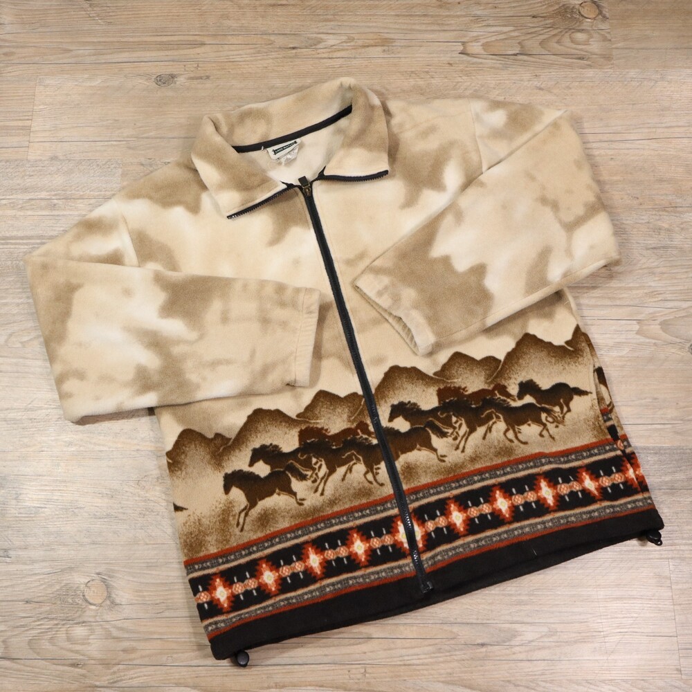Vintage Lake Matley Wild Horses Fleece Jacket 3XL Zip Up Southwestern Western